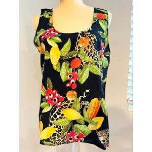 Rare ISOLDA 100% Silk Tank Sz 8 Tropical Fruit Leopard Print Top Brazil Designer